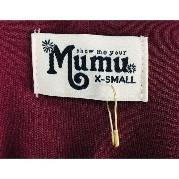 Show Me Your Mumu Josephine Burgundy Chiffon Choker Sheer Balloon Sleeve Dress - Picture 8 of 9